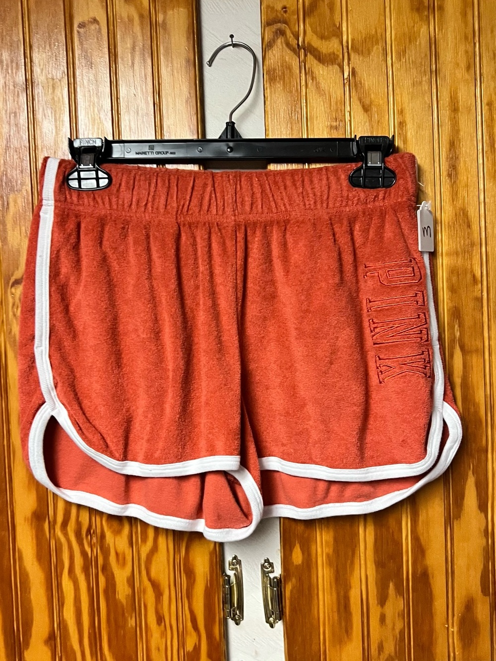 VS PINK Coral Terry Runner Shorts with White Trim size M